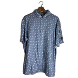 AndersonOrd Polo Shirt Mens Large Blue Turtle Print Golf Performance Stretch AO